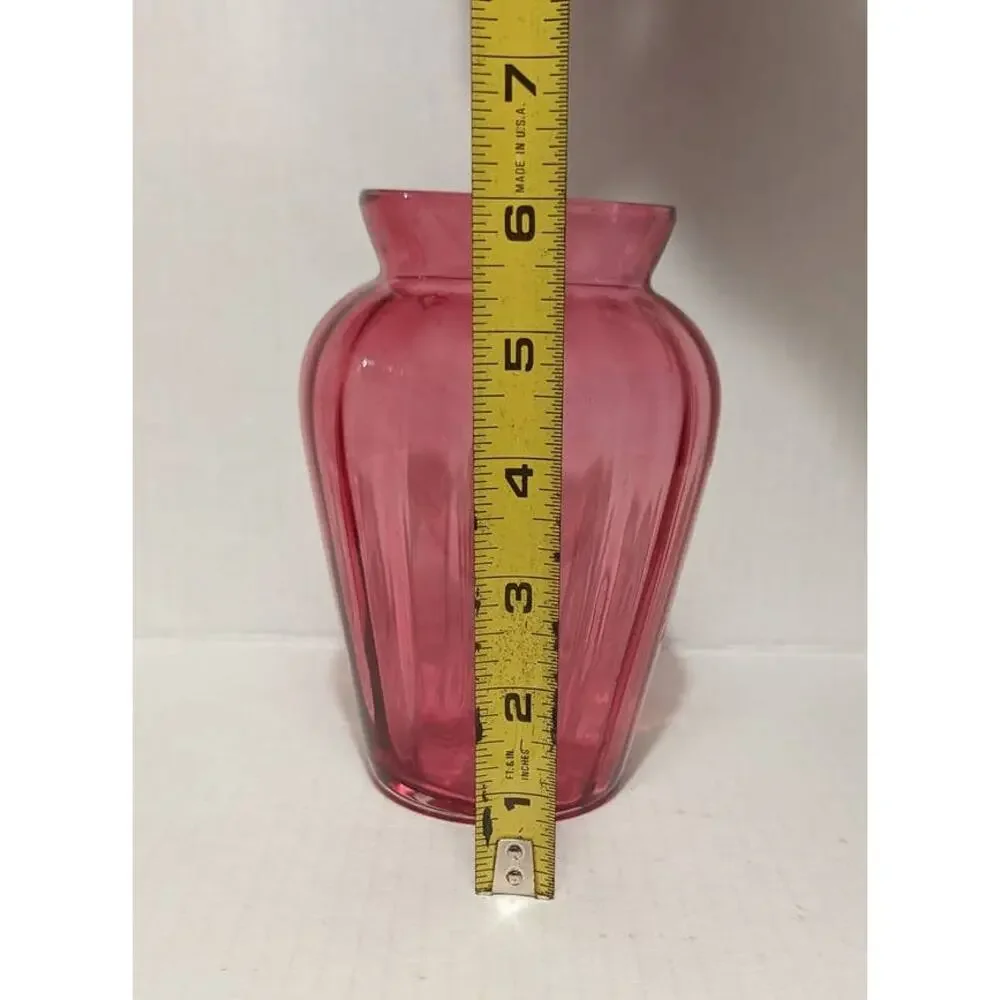 Vintage Cranberry Pink Vase Depression Glass Centerpiece Home Decor Ribbed - Picture 4 of 5